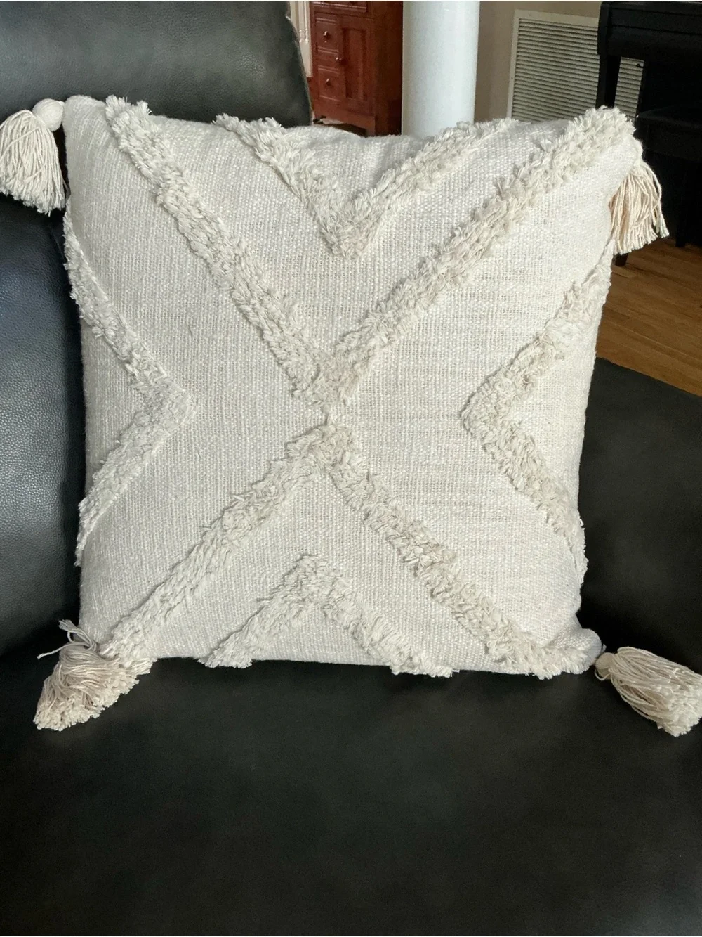 Textured Tassel Throw Pillow - Cream Accent